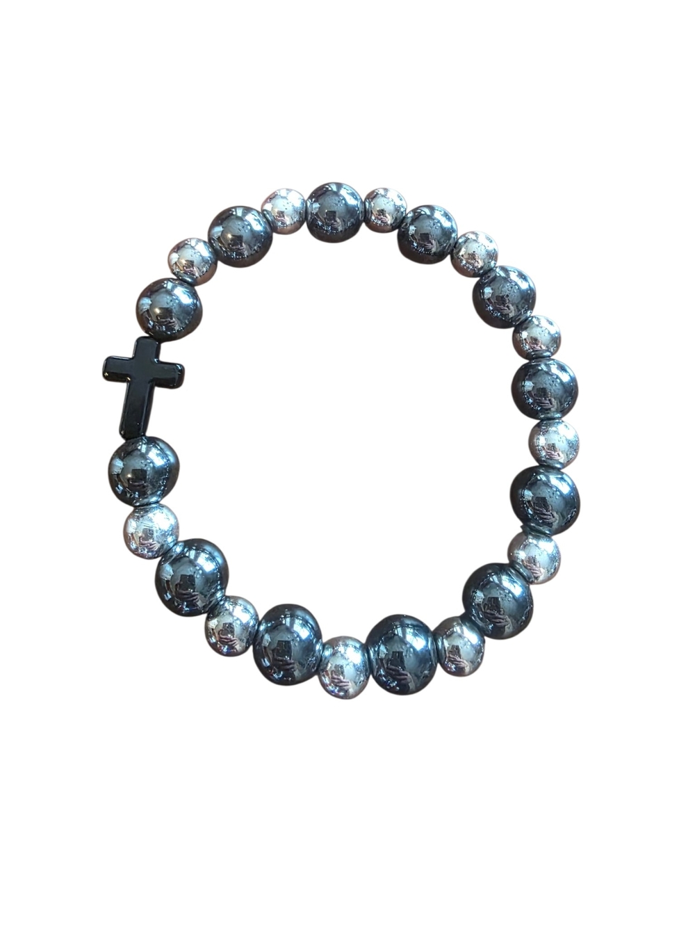Handcrafted Black Hematite Cross Stretch Bracelet